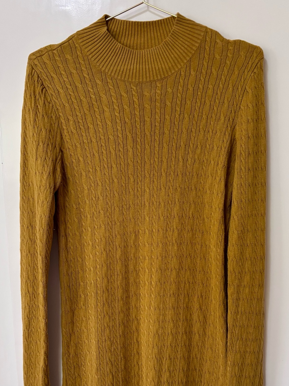 Abercrombie & Fitch| Mustard Cable-Knit Long Sleeve Mock Neck Sweater Dress Sz M
